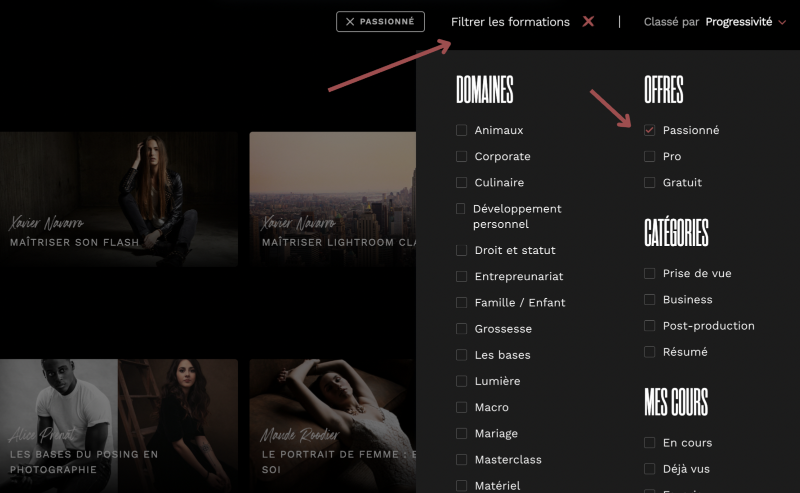 Filtrer les formations Passionné